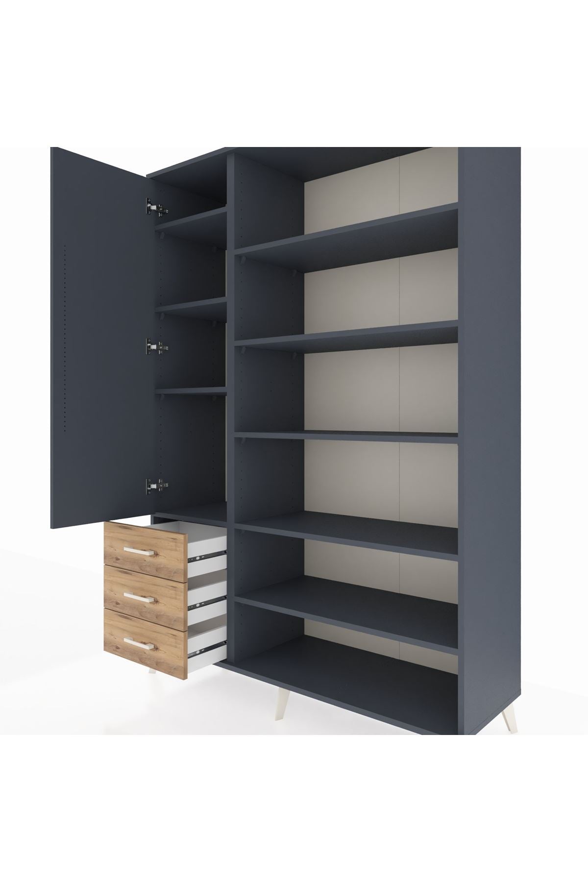 Hyperion Dolap 9 Raflı 3 Çekmeceli 3 Kapaklı 132x44x195 Antrasit-Antrasit/Çam