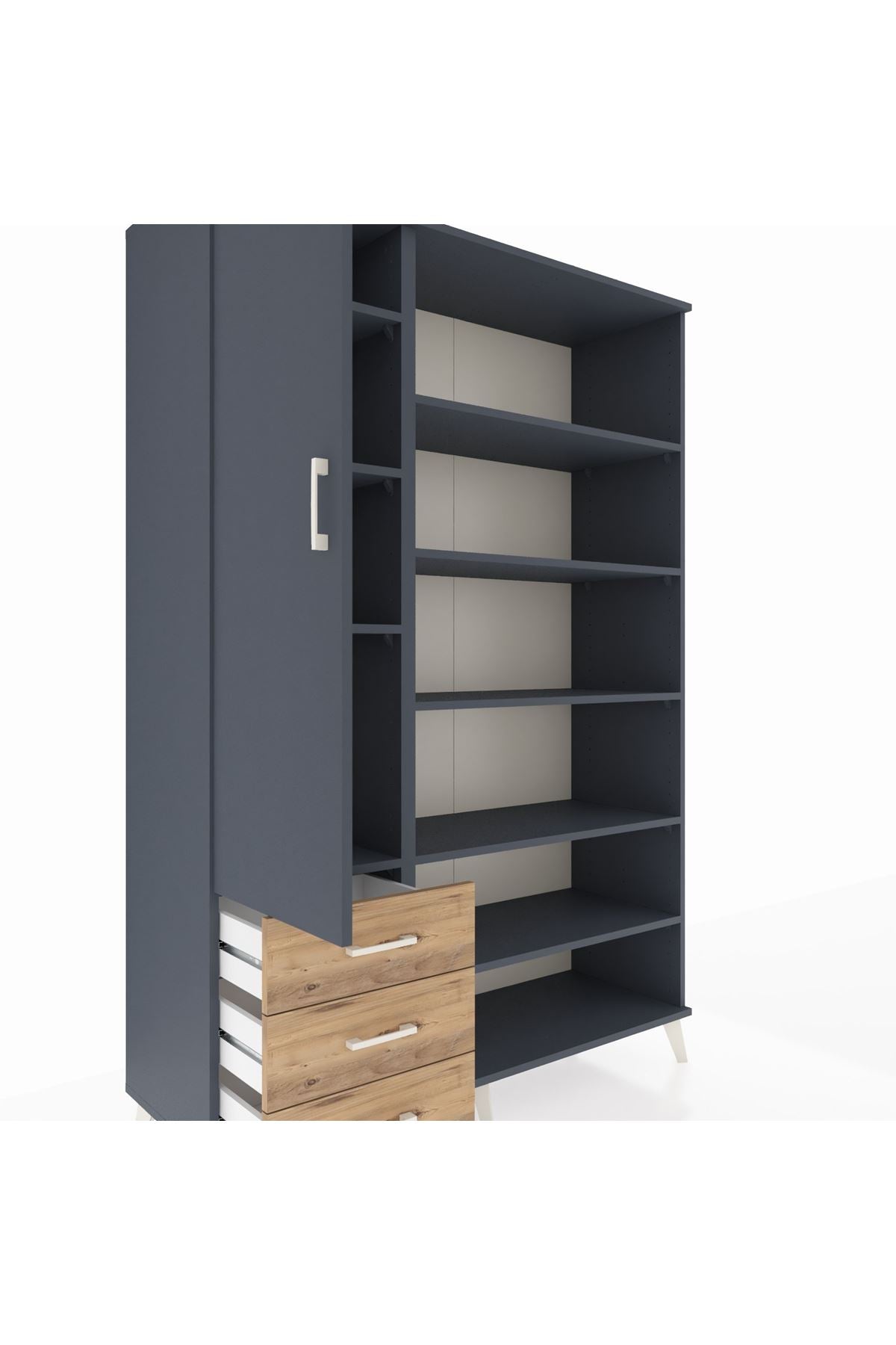 Hyperion Dolap 9 Raflı 3 Çekmeceli 3 Kapaklı 132x44x195 Antrasit-Antrasit/Çam