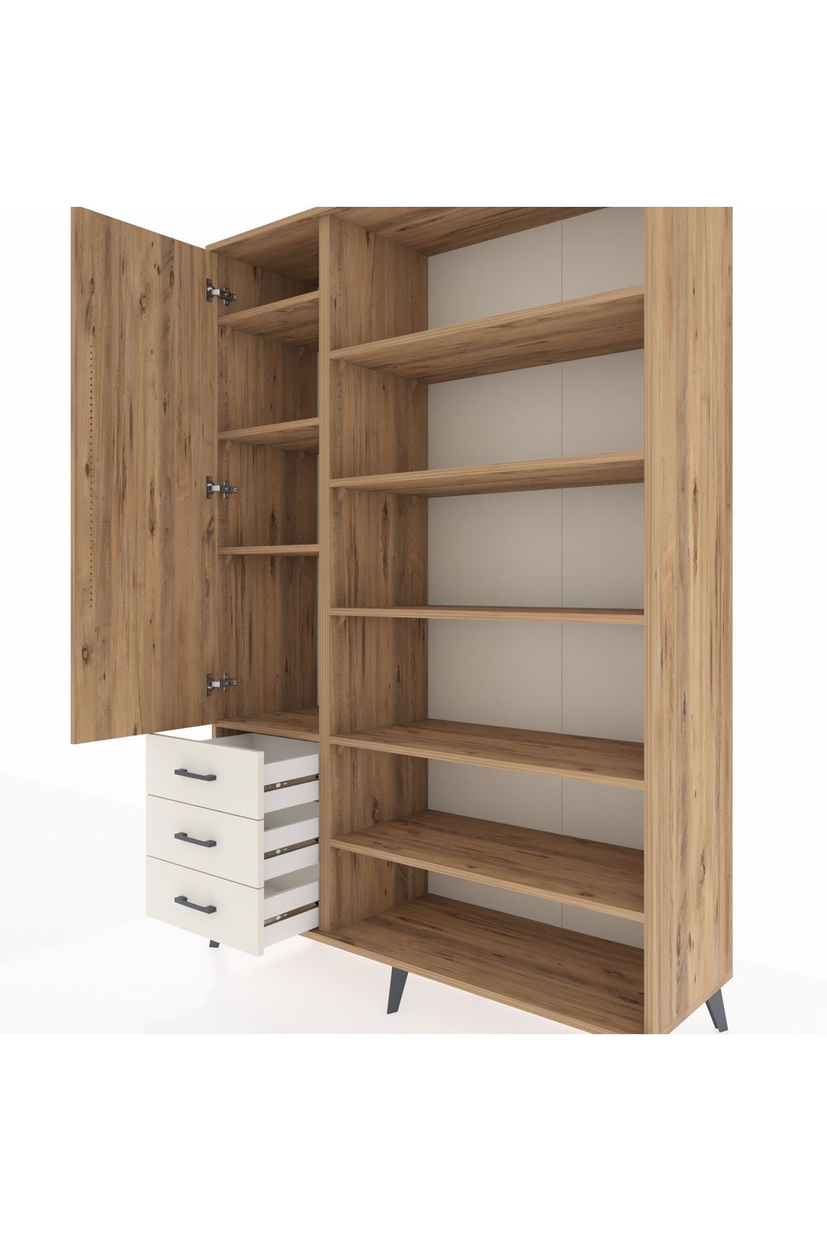 Hyperion Dolap 9 Raflı 3 Çekmeceli 3 Kapaklı 132x44x195 Çam-Çam/Aytaşı