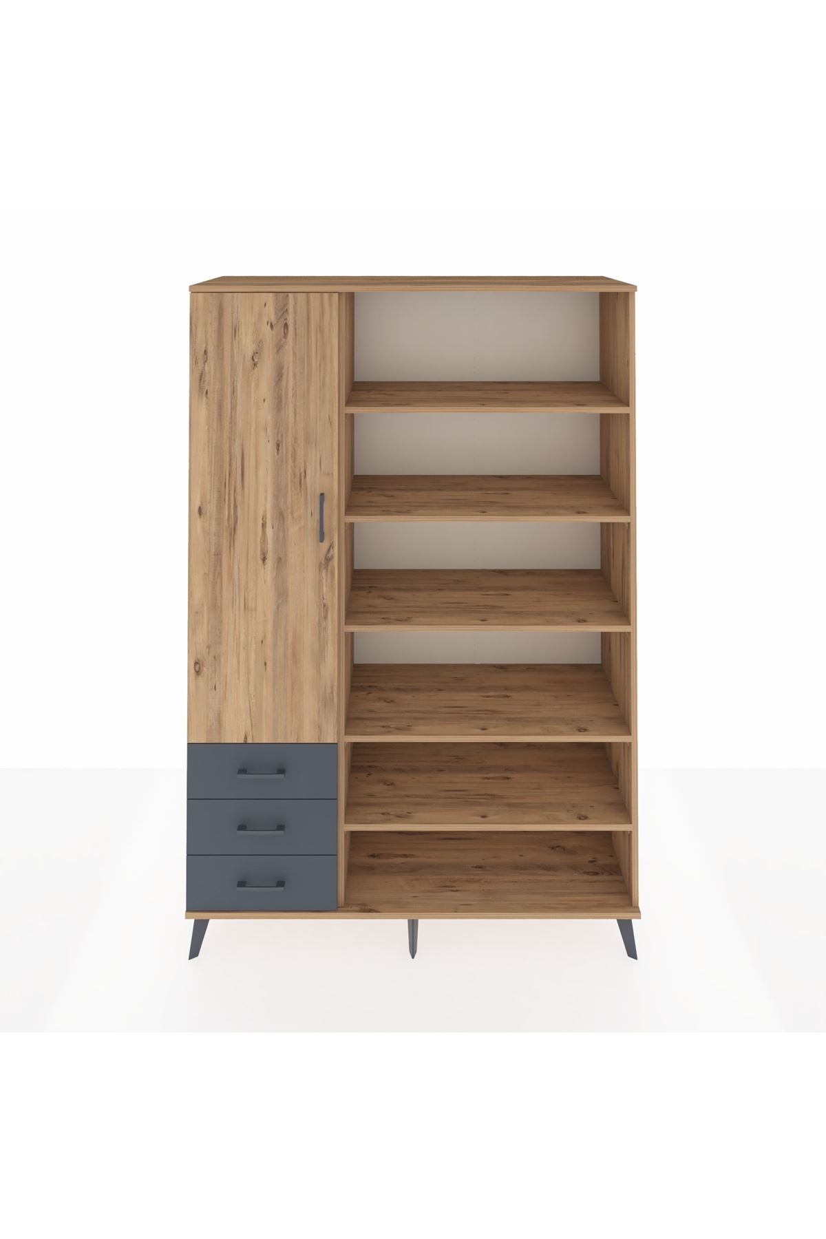 Hyperion Dolap 9 Raflı 3 Çekmeceli 3 Kapaklı 132x44x195 Çam-Çam/Antrasit