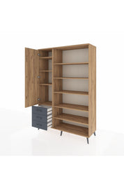 Hyperion Dolap 9 Raflı 3 Çekmeceli 3 Kapaklı 132x44x195 Çam-Çam/Antrasit