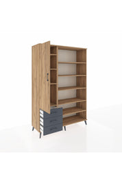 Hyperion Dolap 9 Raflı 3 Çekmeceli 3 Kapaklı 132x44x195 Çam-Çam/Antrasit