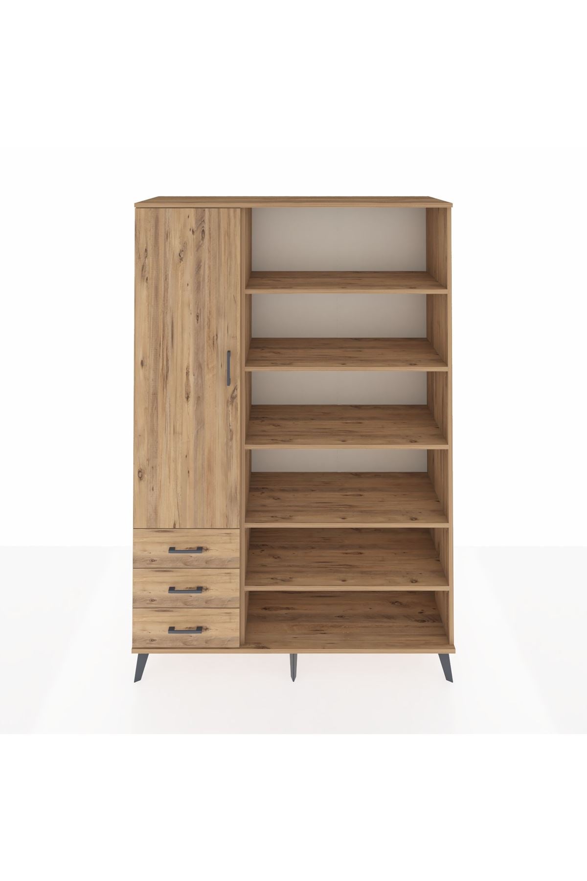 Hyperion Dolap 9 Raflı 3 Çekmeceli 3 Kapaklı 132x44x195 Çam-Çam/Çam