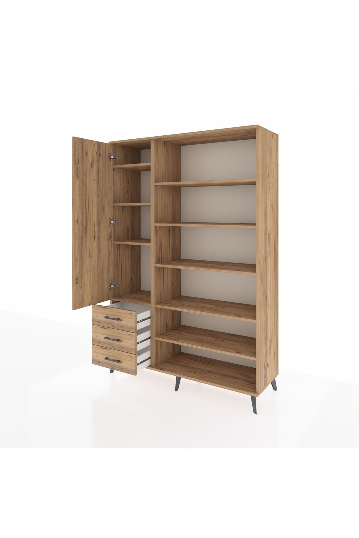 Hyperion Dolap 9 Raflı 3 Çekmeceli 3 Kapaklı 132x44x195 Çam-Çam/Çam