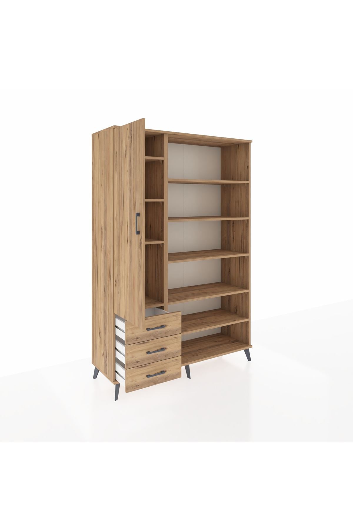 Hyperion Dolap 9 Raflı 3 Çekmeceli 3 Kapaklı 132x44x195 Çam-Çam/Çam