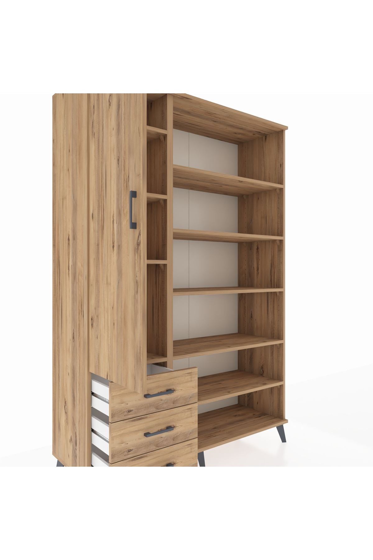 Hyperion Dolap 9 Raflı 3 Çekmeceli 3 Kapaklı 132x44x195 Çam-Çam/Çam