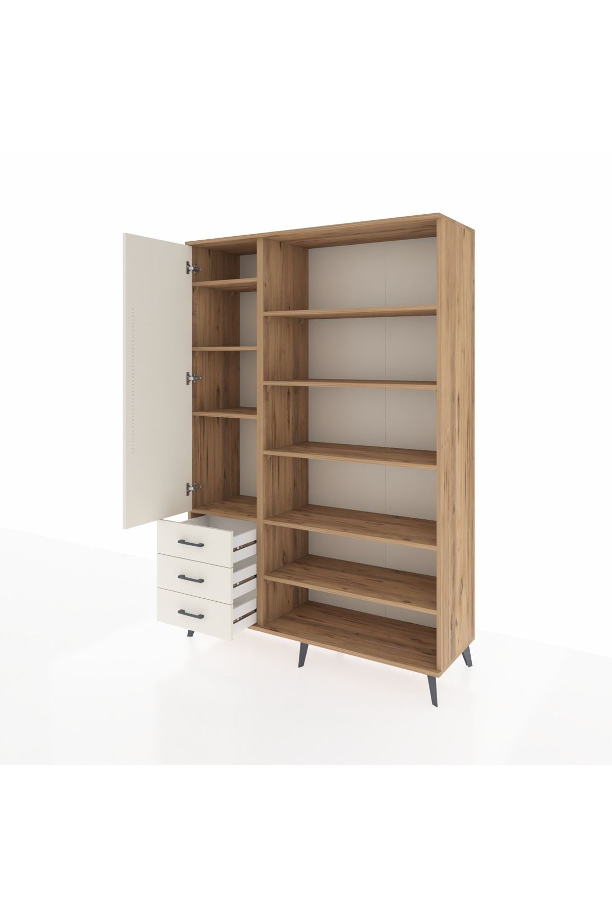 Hyperion Dolap 9 Raflı 3 Çekmeceli 3 Kapaklı 132x44x195 Çam-Aytaşı/Aytaşı