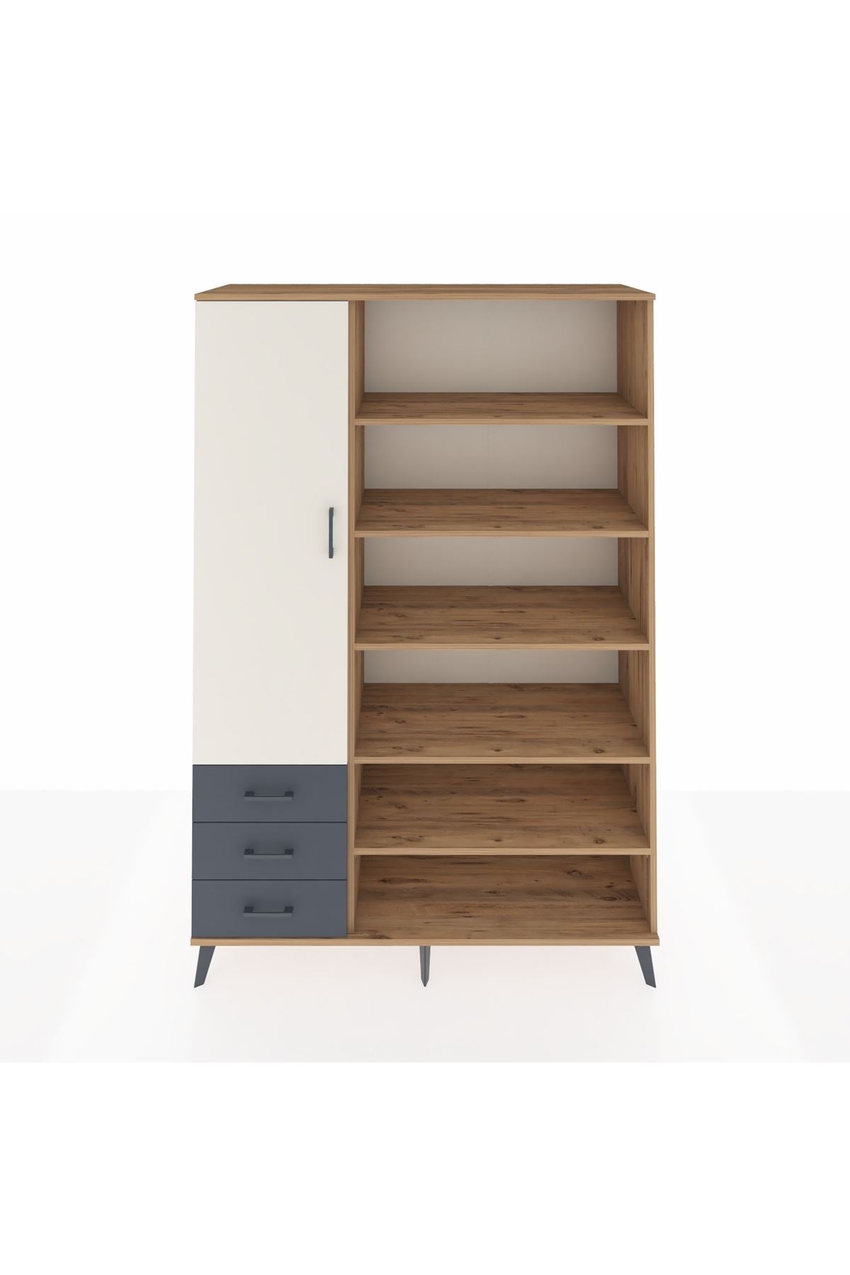 Hyperion Dolap 9 Raflı 3 Çekmeceli 3 Kapaklı 132x44x195 Çam-Aytaşı/Antrasit