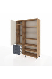 Hyperion Dolap 9 Raflı 3 Çekmeceli 3 Kapaklı 132x44x195 Çam-Aytaşı/Antrasit