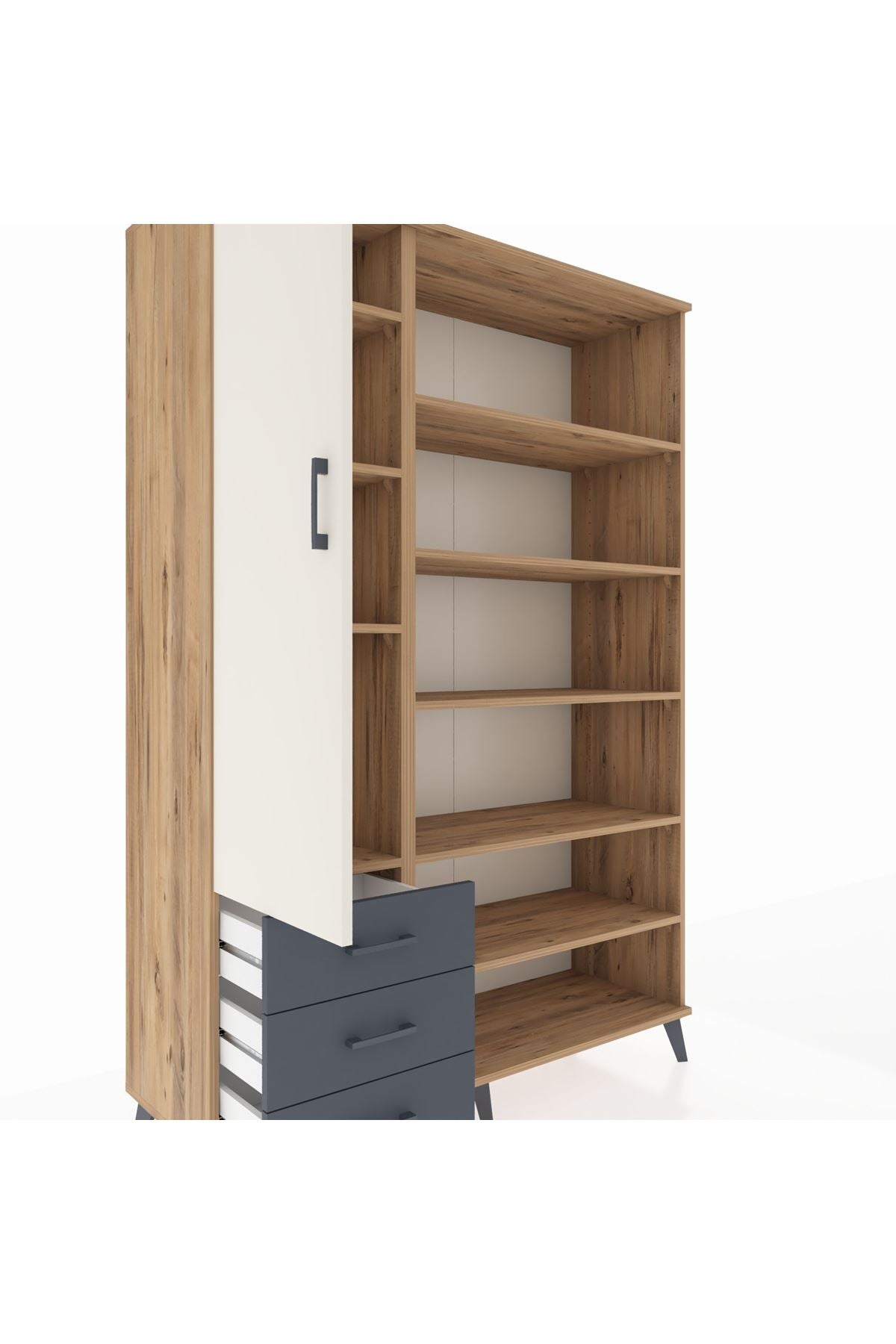 Hyperion Dolap 9 Raflı 3 Çekmeceli 3 Kapaklı 132x44x195 Çam-Aytaşı/Antrasit