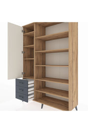 Hyperion Dolap 9 Raflı 3 Çekmeceli 3 Kapaklı 132x44x195 Çam-Aytaşı/Antrasit