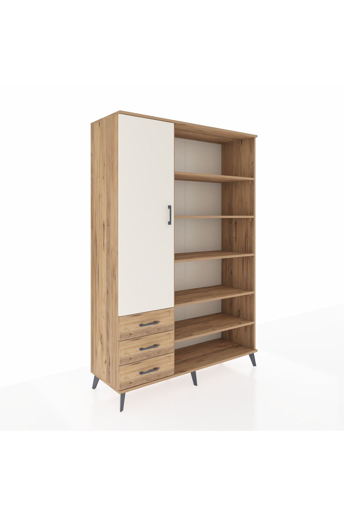 Hyperion Dolap 9 Raflı 3 Çekmeceli 3 Kapaklı 132x44x195 Çam-Aytaşı/Çam