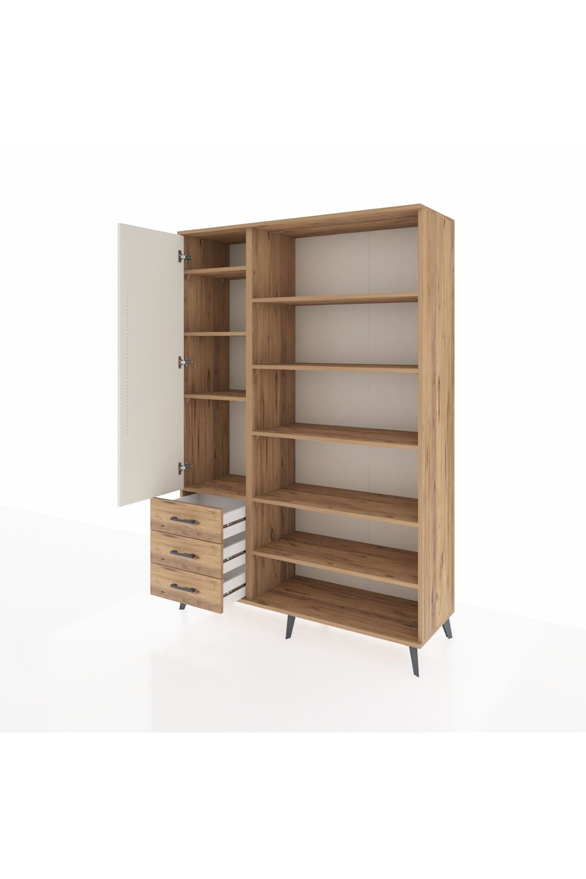 Hyperion Dolap 9 Raflı 3 Çekmeceli 3 Kapaklı 132x44x195 Çam-Aytaşı/Çam