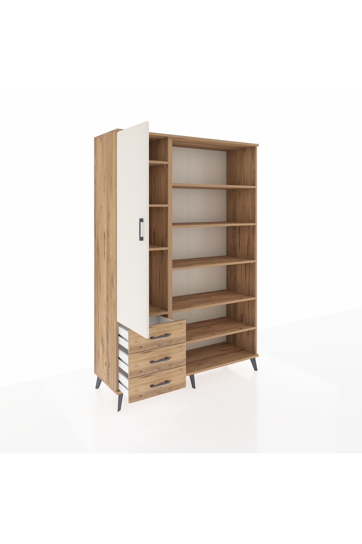 Hyperion Dolap 9 Raflı 3 Çekmeceli 3 Kapaklı 132x44x195 Çam-Aytaşı/Çam