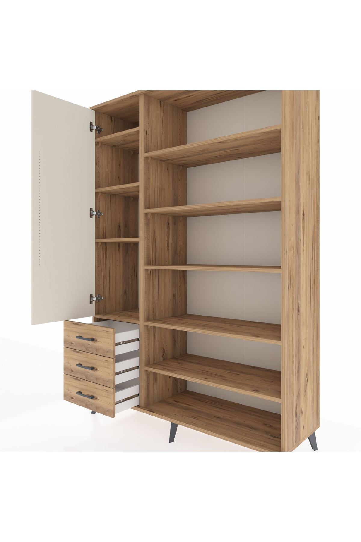 Hyperion Dolap 9 Raflı 3 Çekmeceli 3 Kapaklı 132x44x195 Çam-Aytaşı/Çam