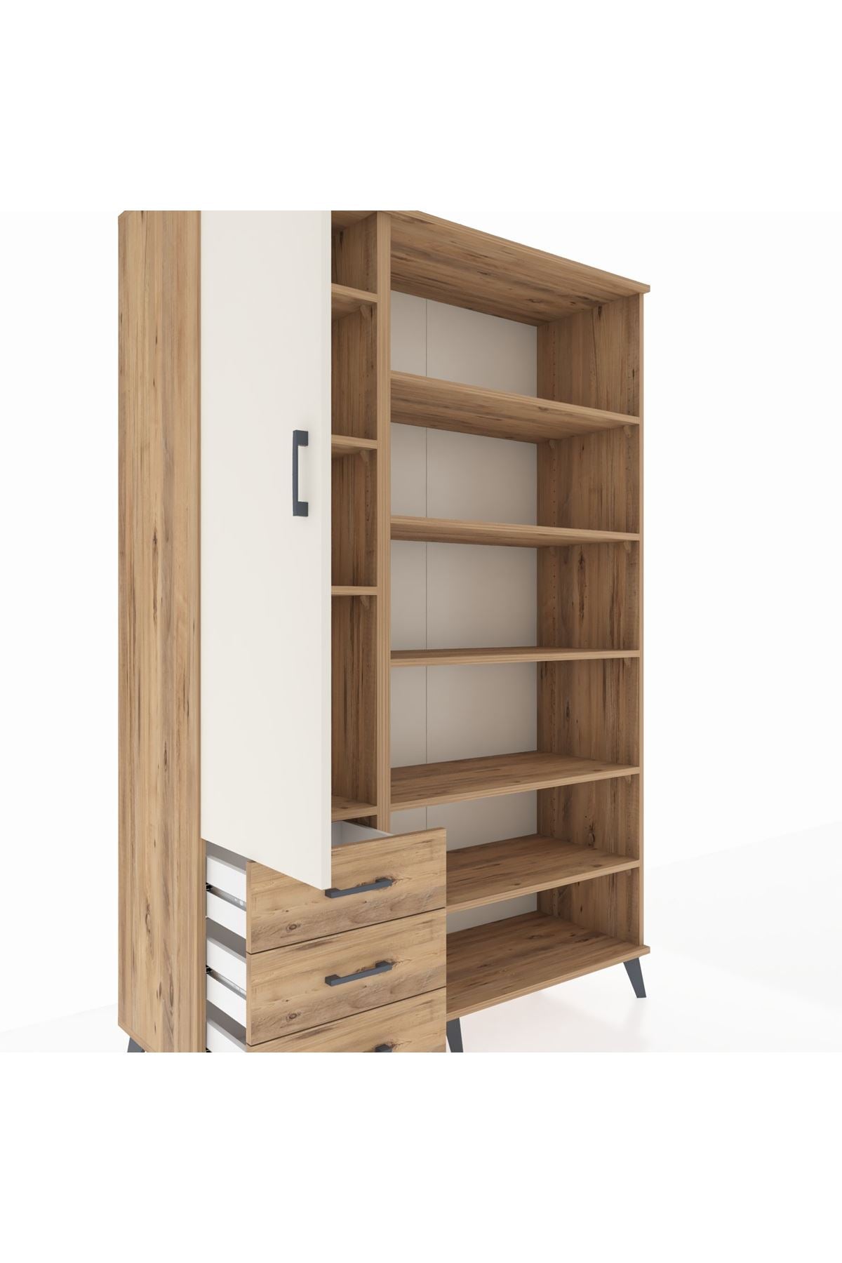 Hyperion Dolap 9 Raflı 3 Çekmeceli 3 Kapaklı 132x44x195 Çam-Aytaşı/Çam