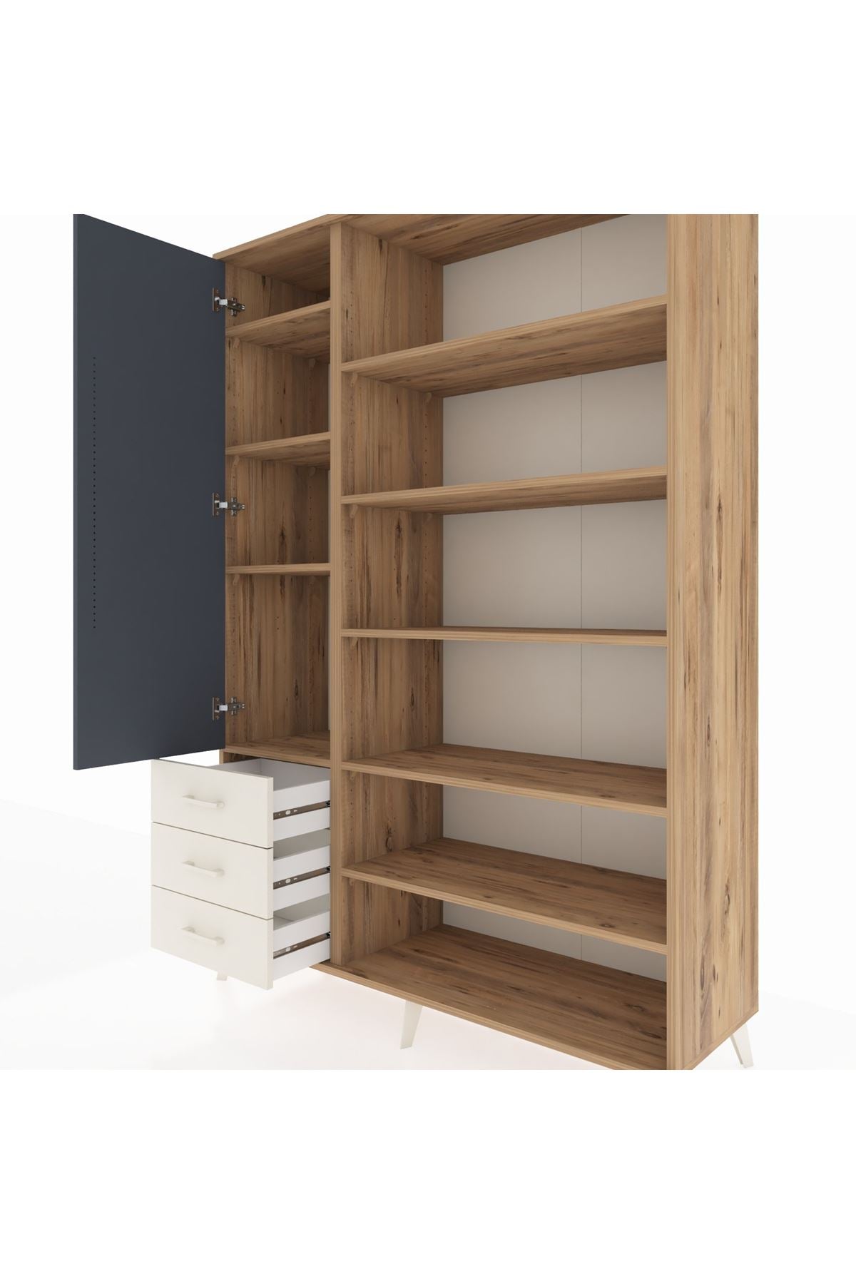 Hyperion Dolap 9 Raflı 3 Çekmeceli 3 Kapaklı 132x44x195 Çam-Antrasit/Aytaşı