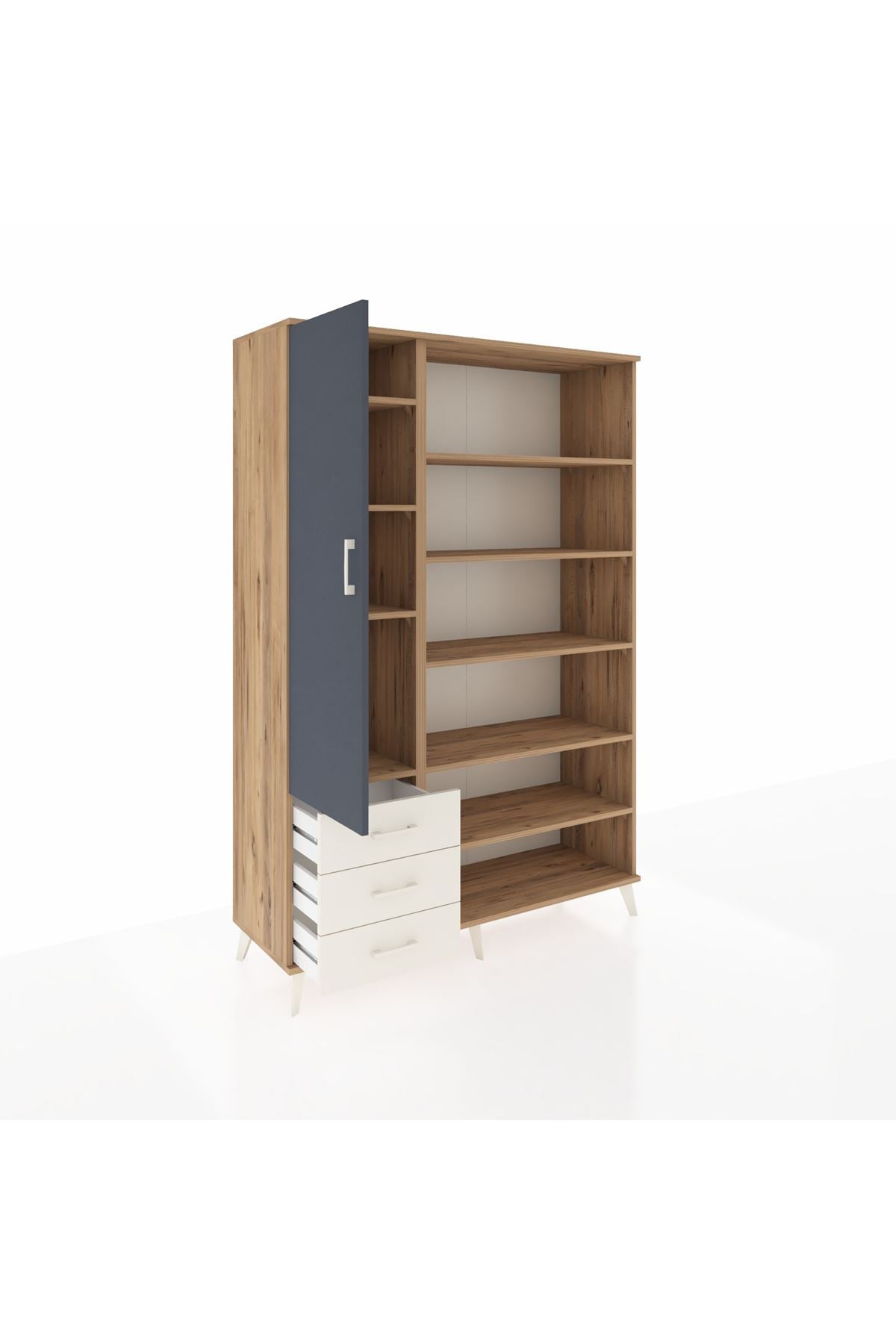 Hyperion Dolap 9 Raflı 3 Çekmeceli 3 Kapaklı 132x44x195 Çam-Antrasit/Aytaşı