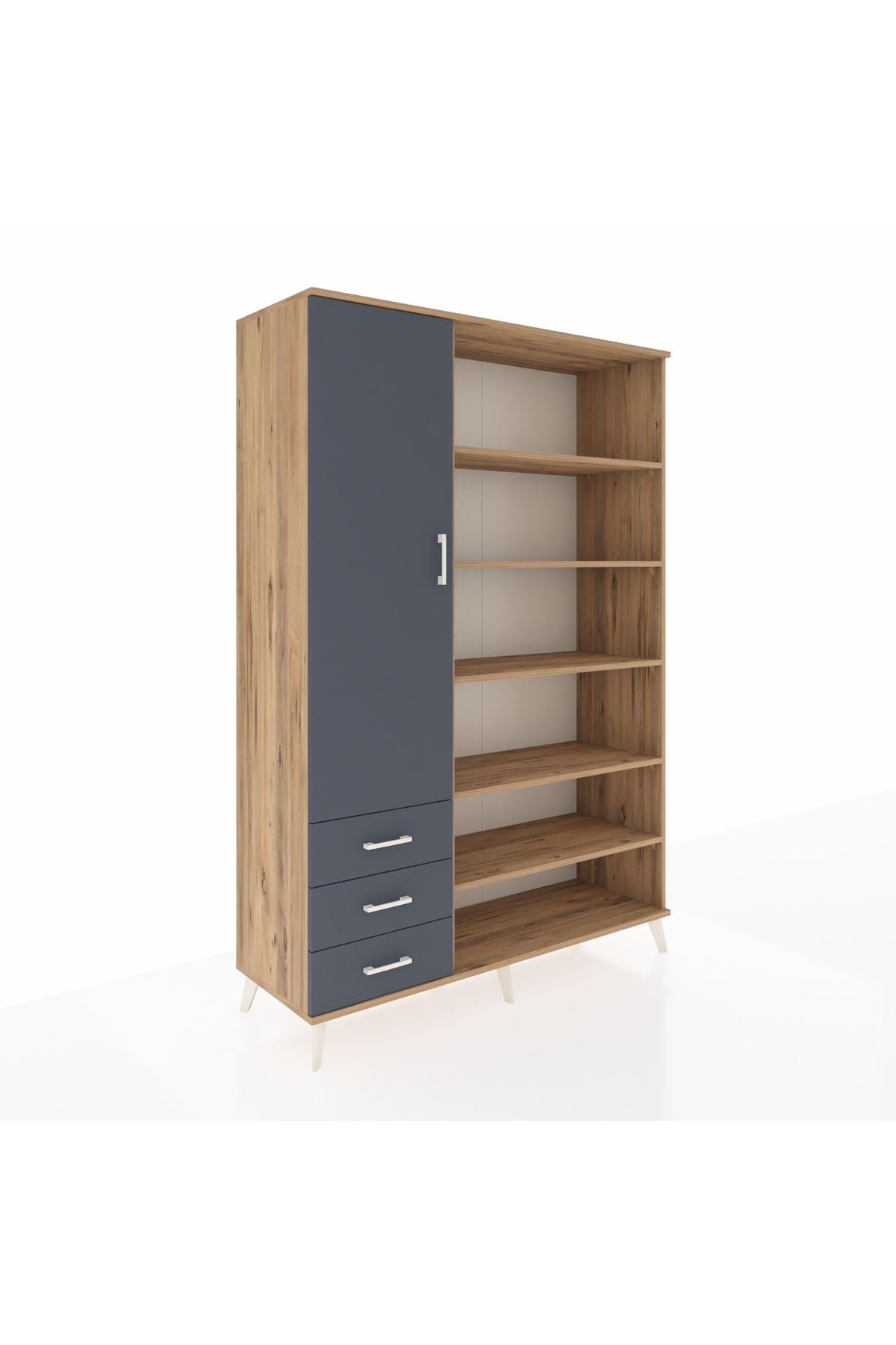 Hyperion Dolap 9 Raflı 3 Çekmeceli 3 Kapaklı 132x44x195 Çam-Antrasit/Antrasit