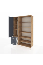 Hyperion Dolap 9 Raflı 3 Çekmeceli 3 Kapaklı 132x44x195 Çam-Antrasit/Antrasit