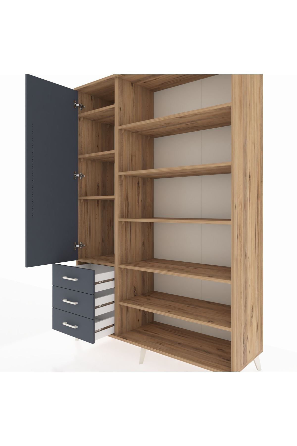 Hyperion Dolap 9 Raflı 3 Çekmeceli 3 Kapaklı 132x44x195 Çam-Antrasit/Antrasit