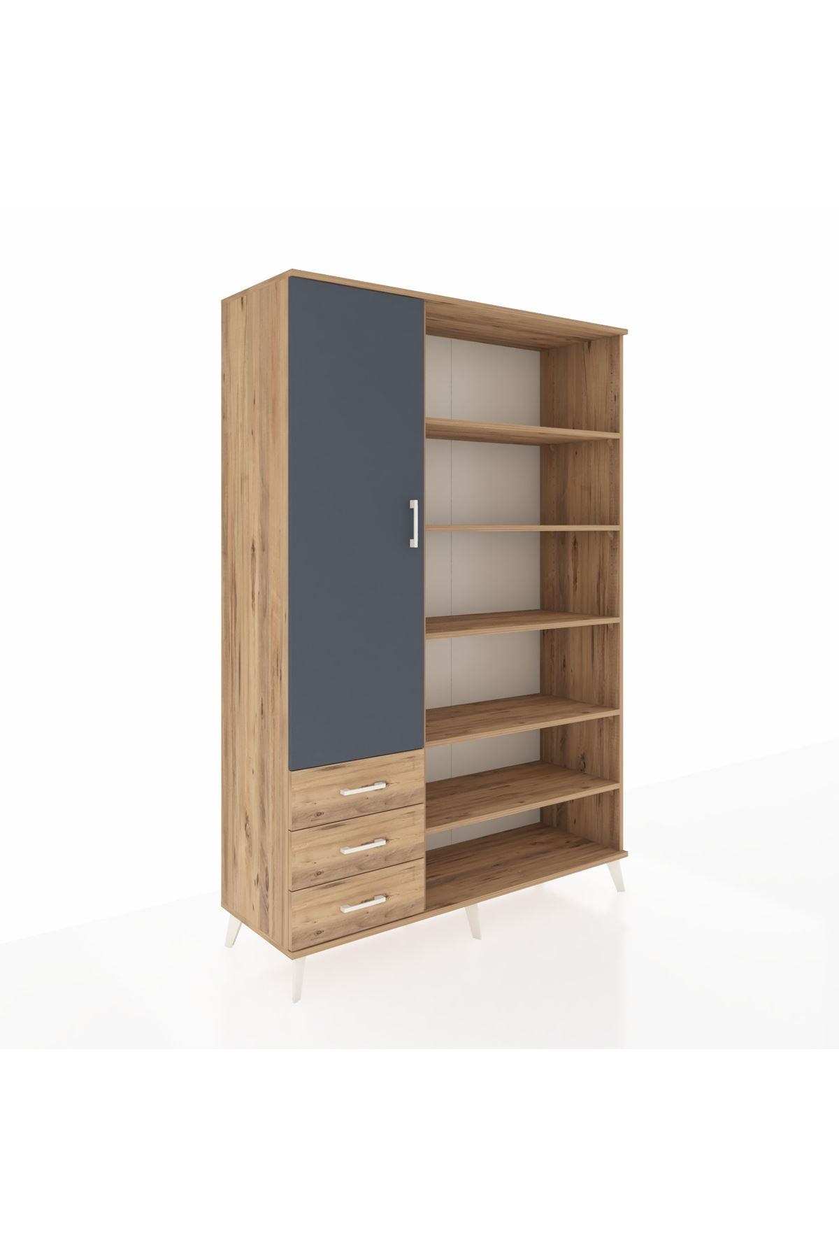 Hyperion Dolap 9 Raflı 3 Çekmeceli 3 Kapaklı 132x44x195 Çam-Antrasit/Çam