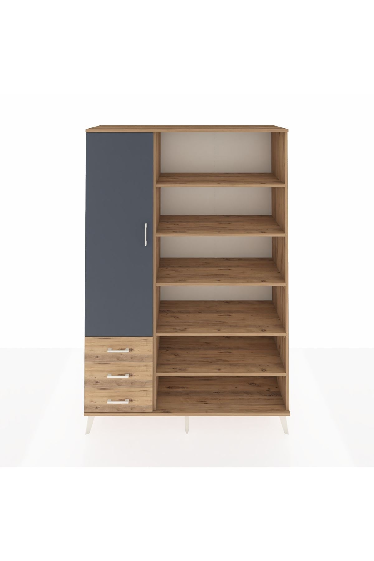 Hyperion Dolap 9 Raflı 3 Çekmeceli 3 Kapaklı 132x44x195 Çam-Antrasit/Çam