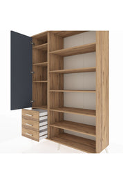 Hyperion Dolap 9 Raflı 3 Çekmeceli 3 Kapaklı 132x44x195 Çam-Antrasit/Çam