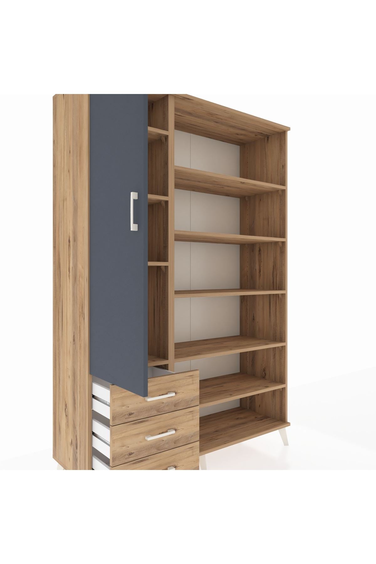 Hyperion Dolap 9 Raflı 3 Çekmeceli 3 Kapaklı 132x44x195 Çam-Antrasit/Çam