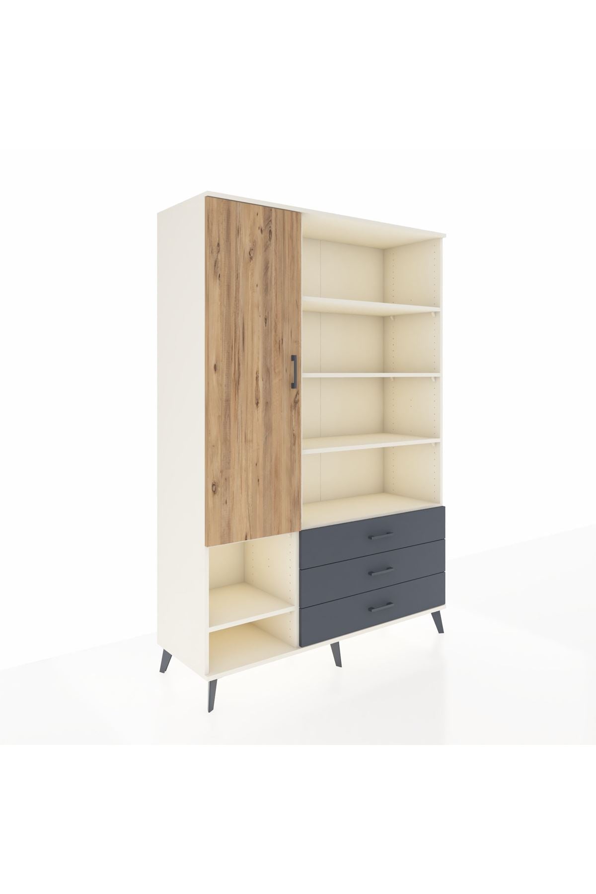 Hyperion Dolap 9 Raflı 3 Çekmeceli Tek Kapaklı  132x44x195 Aytaşı-Çam/Antrasit