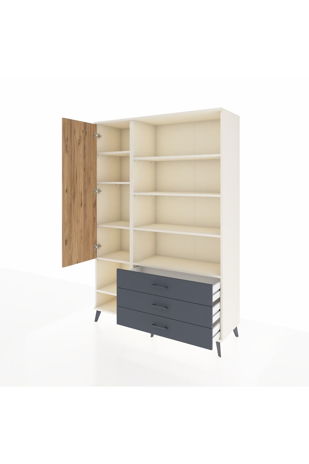 Hyperion Dolap 9 Raflı 3 Çekmeceli Tek Kapaklı  132x44x195 Aytaşı-Çam/Antrasit