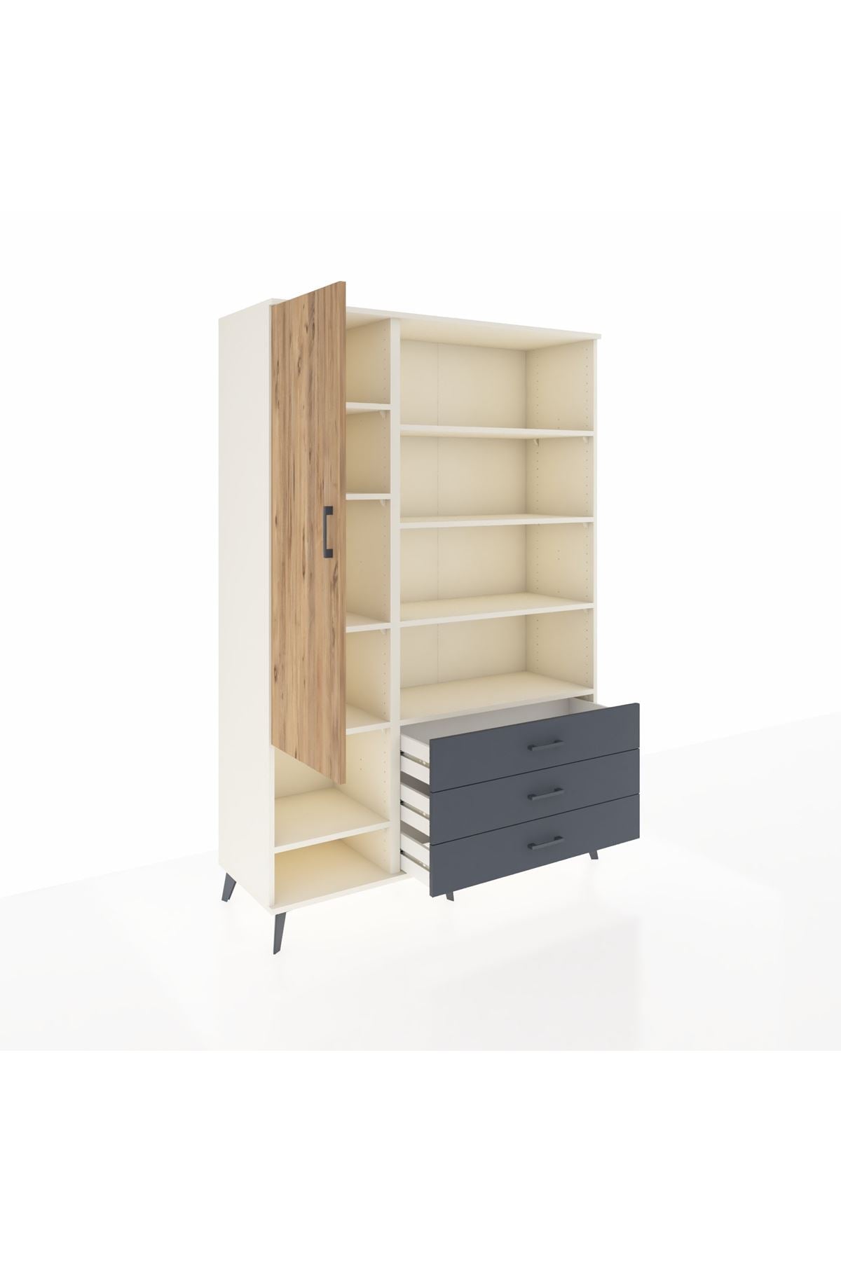 Hyperion Dolap 9 Raflı 3 Çekmeceli Tek Kapaklı  132x44x195 Aytaşı-Çam/Antrasit