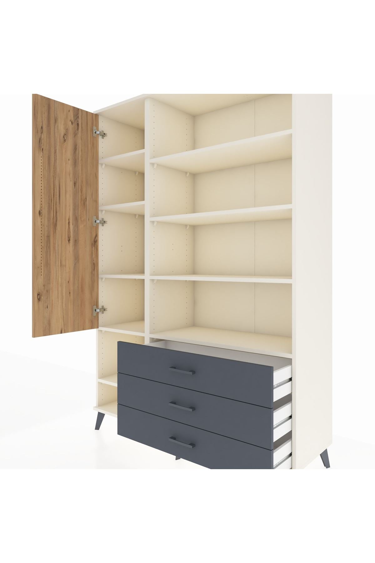 Hyperion Dolap 9 Raflı 3 Çekmeceli Tek Kapaklı  132x44x195 Aytaşı-Çam/Antrasit