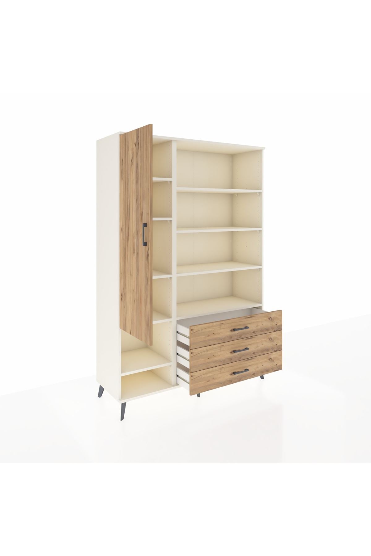 Hyperion Dolap 9 Raflı 3 Çekmeceli Tek Kapaklı  132x44x195 Aytaşı-Çam/Çam