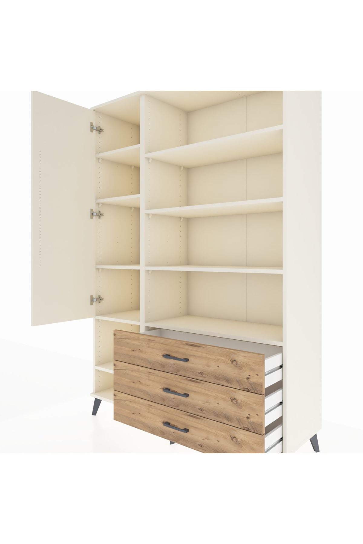 Hyperion Dolap 9 Raflı 3 Çekmeceli Tek Kapaklı  132x44x195 Aytaşı-Aytaşı/Çam