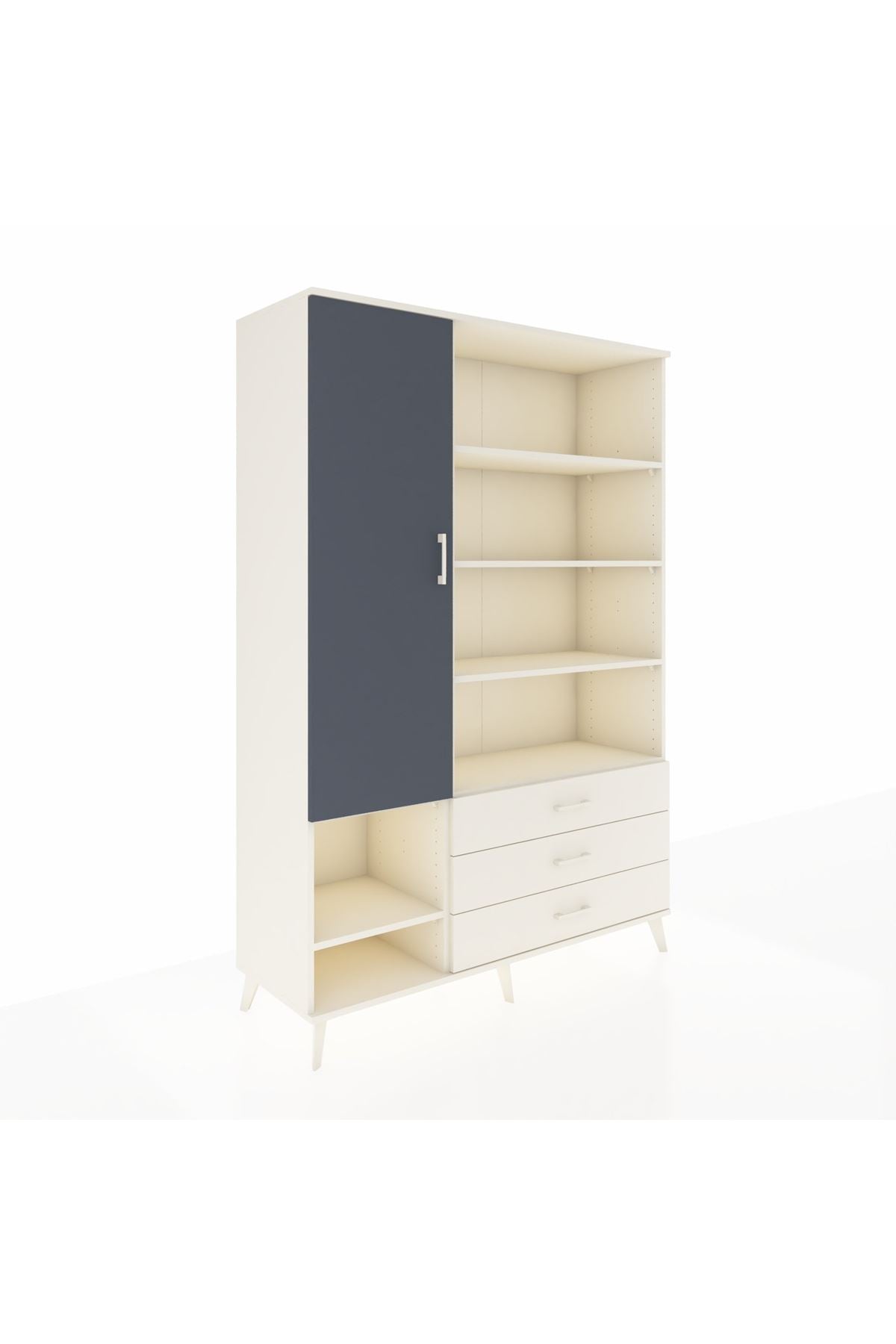 Hyperion Dolap 9 Raflı 3 Çekmeceli Tek Kapaklı  132x44x195 Aytaşı-Antrasit/Aytaşı