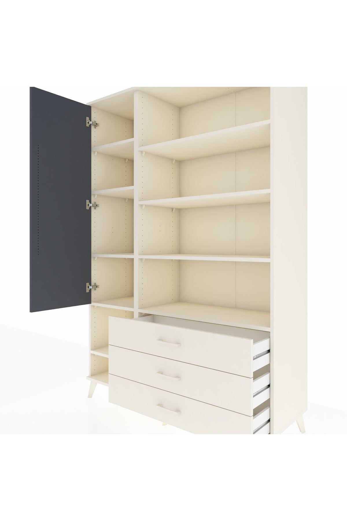 Hyperion Dolap 9 Raflı 3 Çekmeceli Tek Kapaklı  132x44x195 Aytaşı-Antrasit/Aytaşı