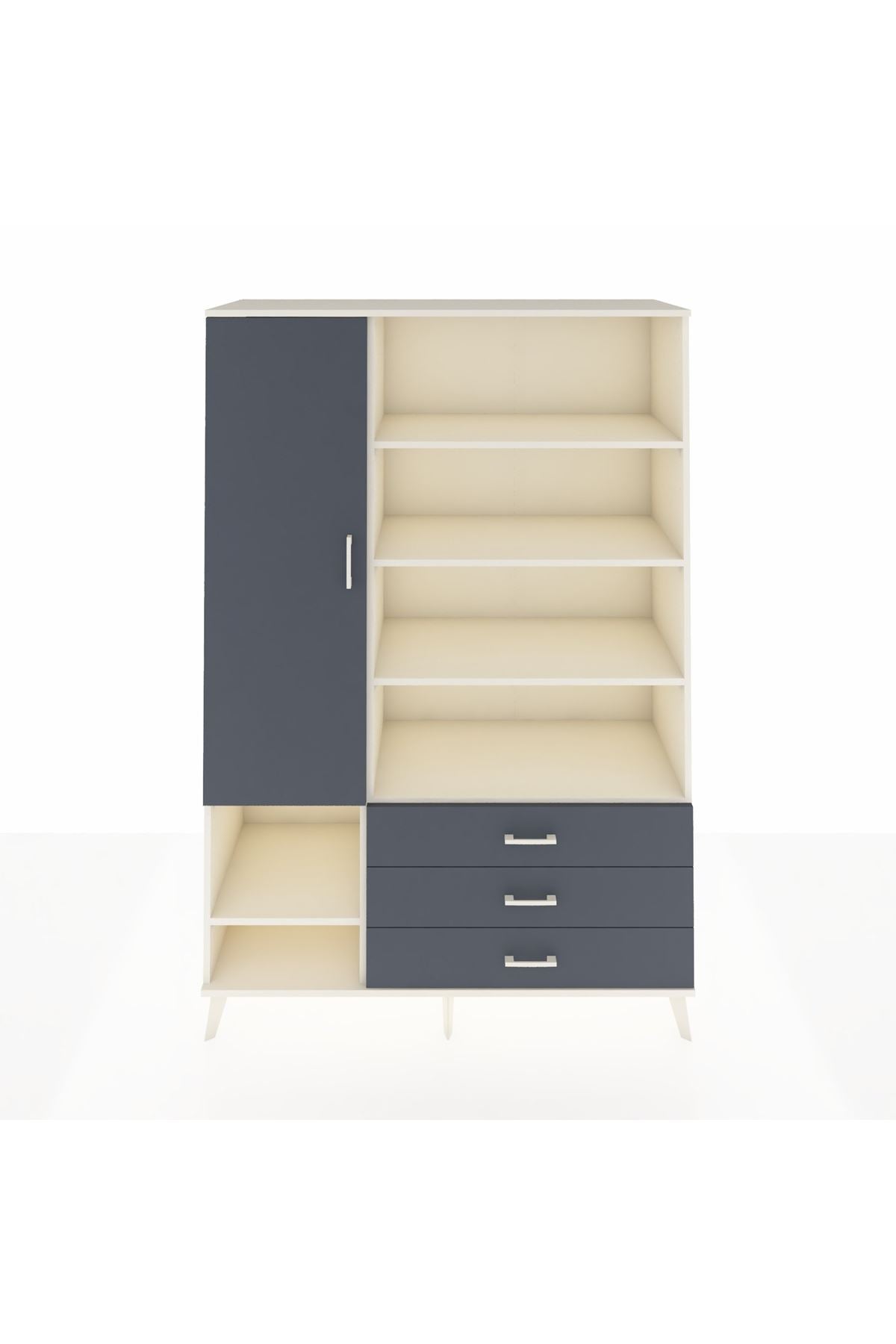 Hyperion Dolap 9 Raflı 3 Çekmeceli Tek Kapaklı  132x44x195 Aytaşı-Antrasit/Antrasit