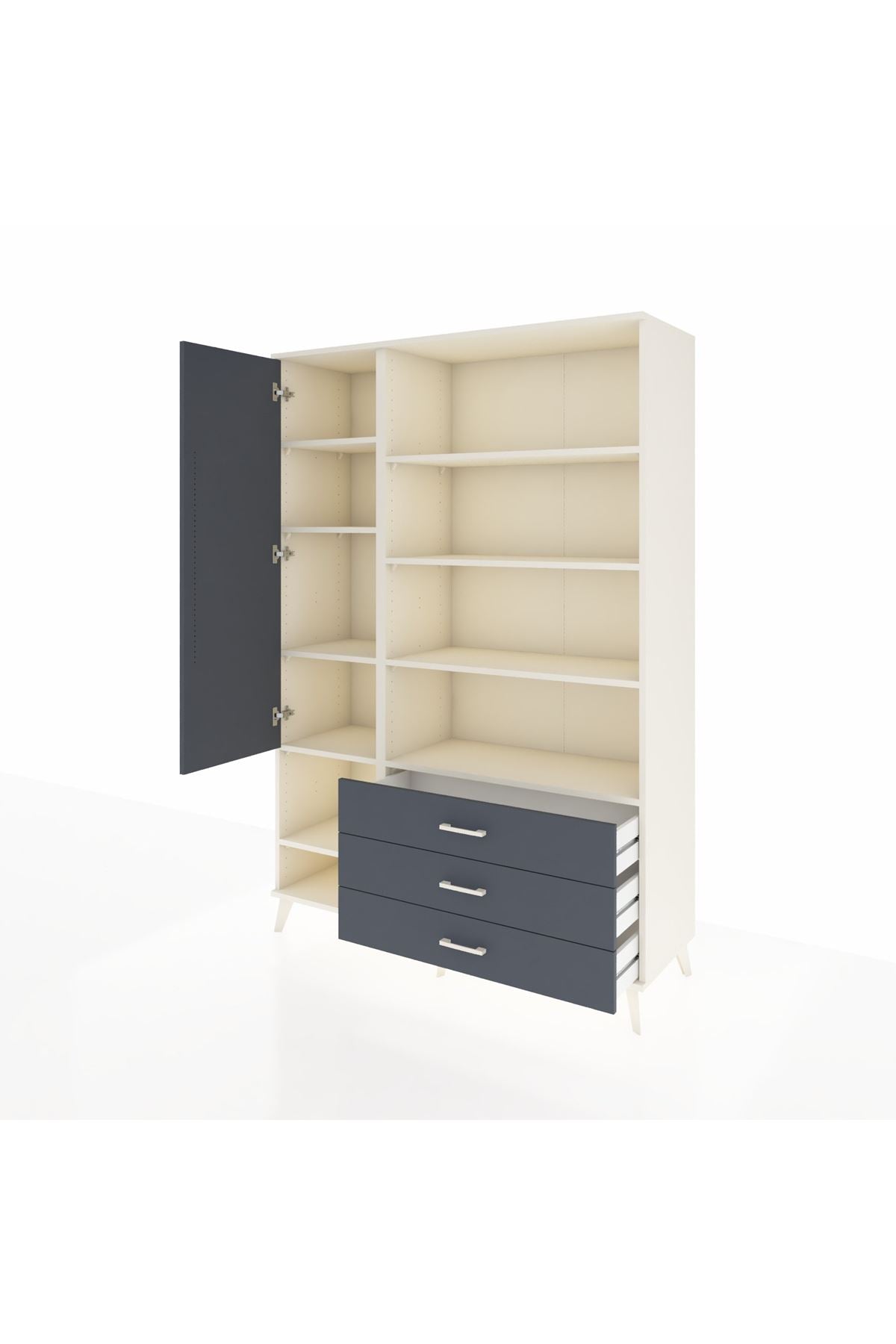 Hyperion Dolap 9 Raflı 3 Çekmeceli Tek Kapaklı  132x44x195 Aytaşı-Antrasit/Antrasit