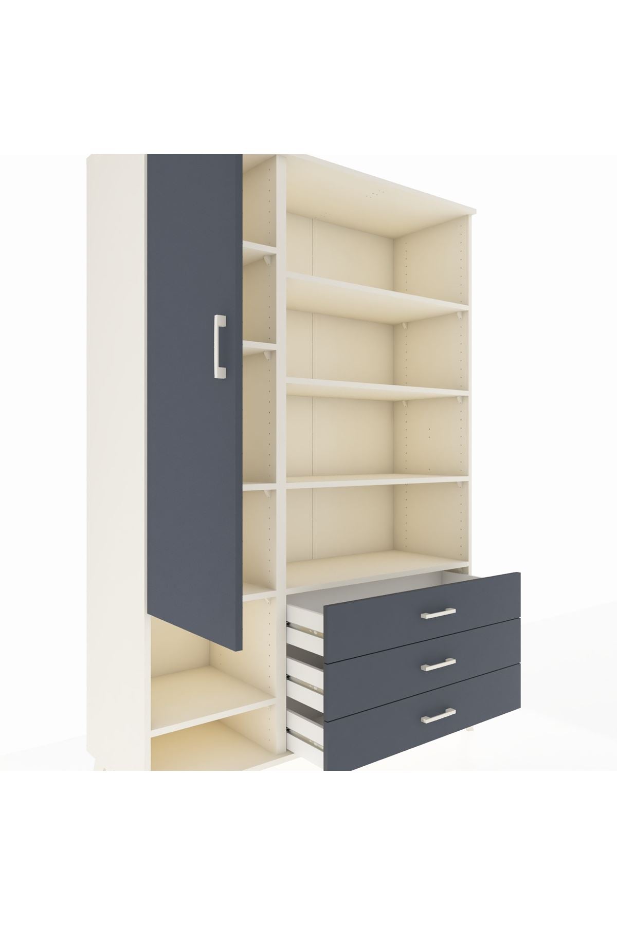 Hyperion Dolap 9 Raflı 3 Çekmeceli Tek Kapaklı  132x44x195 Aytaşı-Antrasit/Antrasit