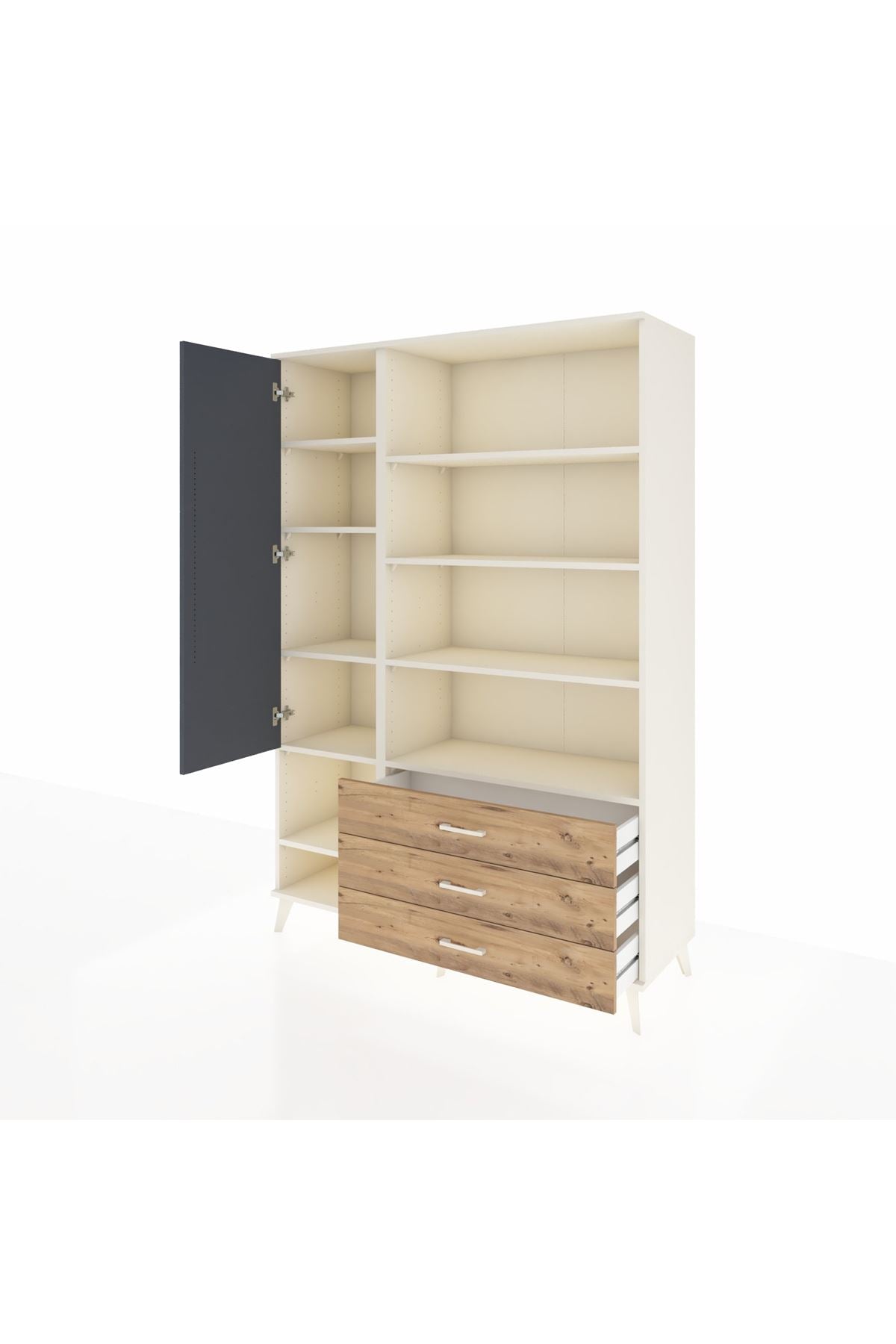 Hyperion Dolap 9 Raflı 3 Çekmeceli Tek Kapaklı  132x44x195 Aytaşı-Antrasit/Çam