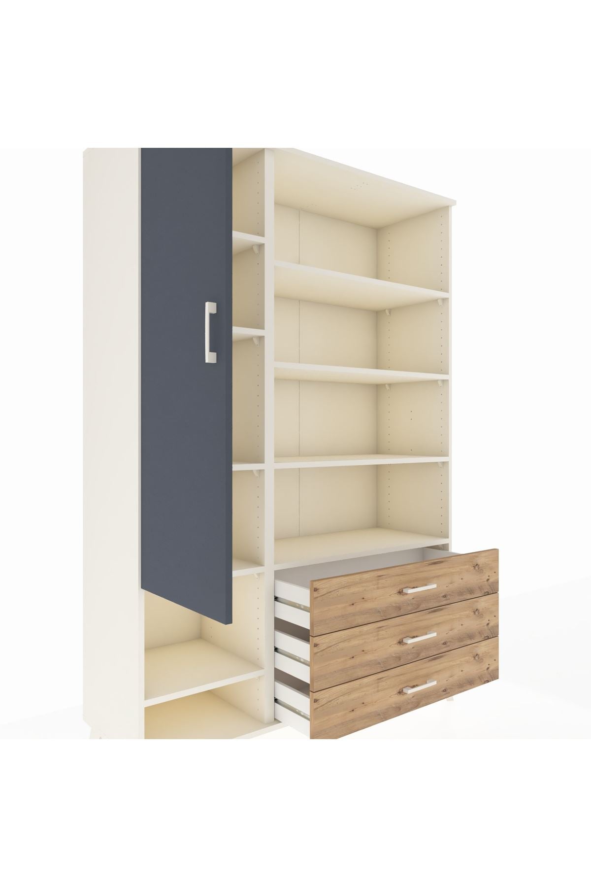 Hyperion Dolap 9 Raflı 3 Çekmeceli Tek Kapaklı  132x44x195 Aytaşı-Antrasit/Çam