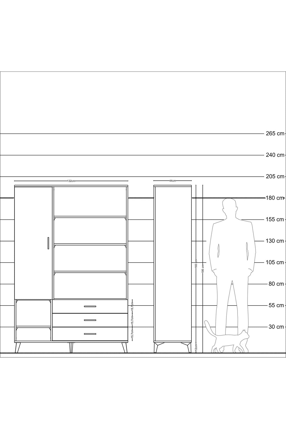 Hyperion Dolap 9 Raflı 3 Çekmeceli Tek Kapaklı  132x44x195 Aytaşı-Antrasit/Çam