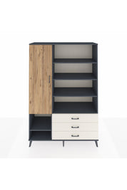 Hyperion Dolap 9 Raflı 3 Çekmeceli Tek Kapaklı  132x44x195 Antrasit-Çam/Aytaşı