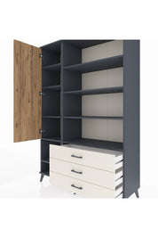 Hyperion Dolap 9 Raflı 3 Çekmeceli Tek Kapaklı  132x44x195 Antrasit-Çam/Aytaşı