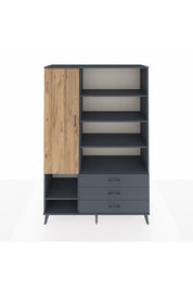 Hyperion Dolap 9 Raflı 3 Çekmeceli Tek Kapaklı  132x44x195 Antrasit-Çam/Antrasit