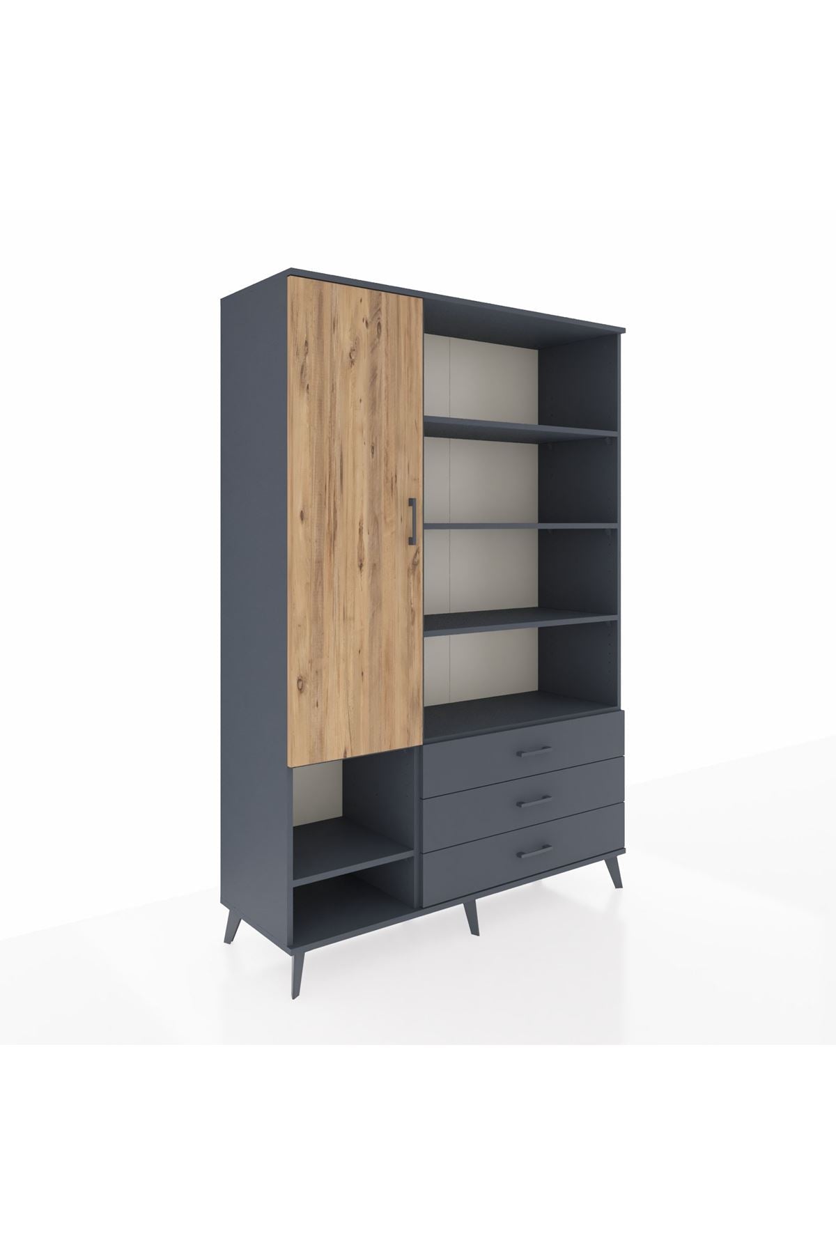 Hyperion Dolap 9 Raflı 3 Çekmeceli Tek Kapaklı  132x44x195 Antrasit-Çam/Antrasit