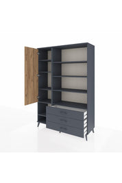 Hyperion Dolap 9 Raflı 3 Çekmeceli Tek Kapaklı  132x44x195 Antrasit-Çam/Antrasit