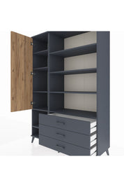 Hyperion Dolap 9 Raflı 3 Çekmeceli Tek Kapaklı  132x44x195 Antrasit-Çam/Antrasit