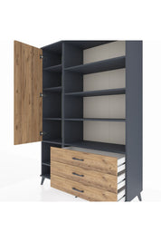 Hyperion Dolap 9 Raflı 3 Çekmeceli Tek Kapaklı  132x44x195 Antrasit-Çam/Çam